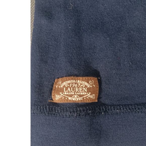 Lauren Ralph Lauren Navy Cotton Sweater, Suede Elbow‑Patch, Women’s L - Picture 6 of 8